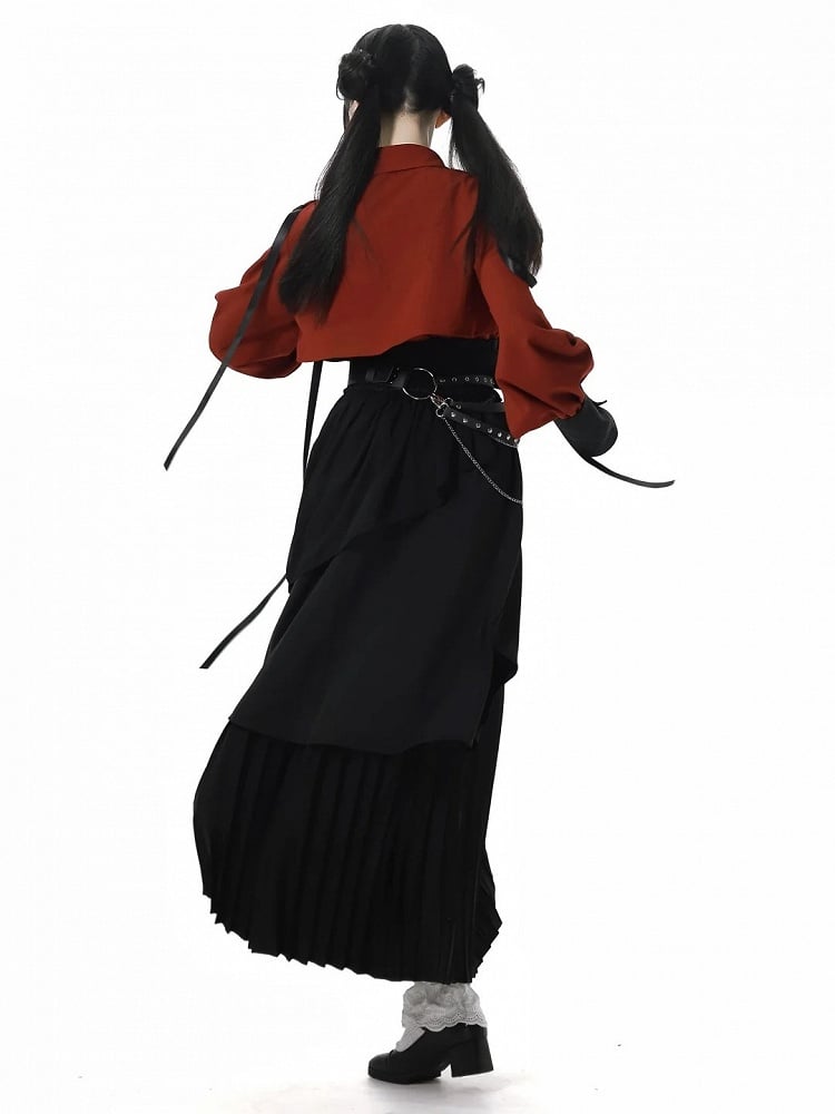Black Pleated Long Skirt