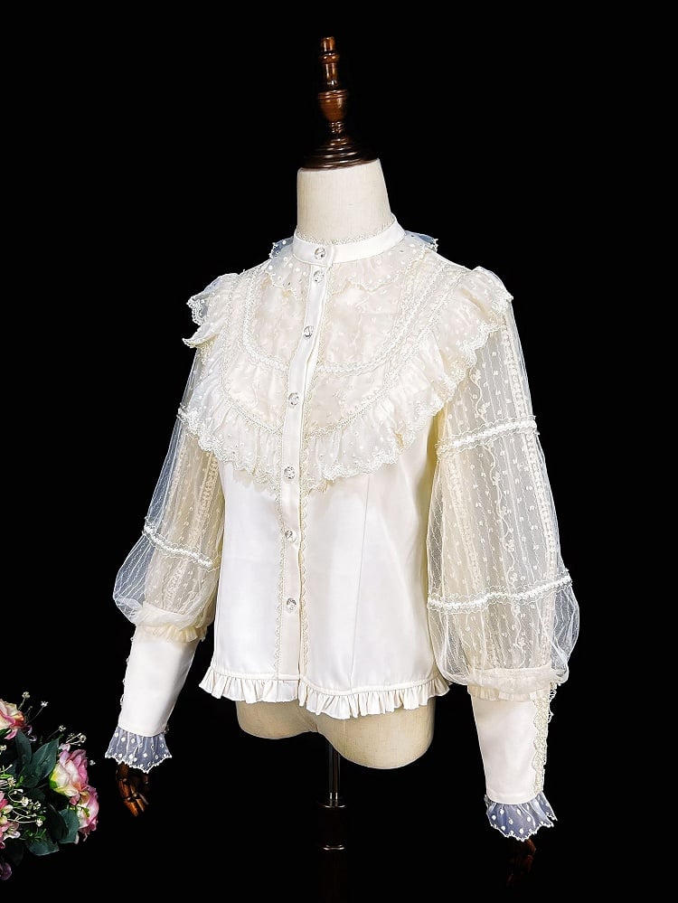 Apricot Vintage Shirt Leg-of-Mutton Sleeves Elegant Top