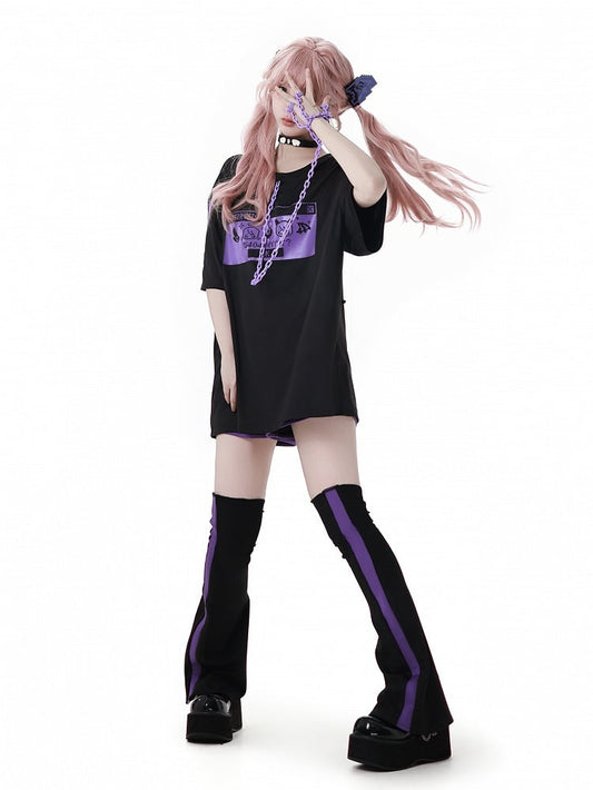 Black and Purple Colorblock Design Leg Warmers