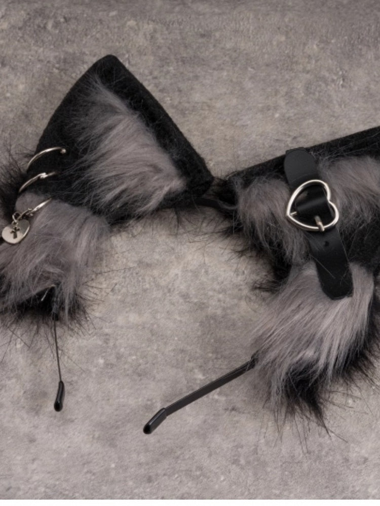 Black Heart Details Cat Ear Decorated KC