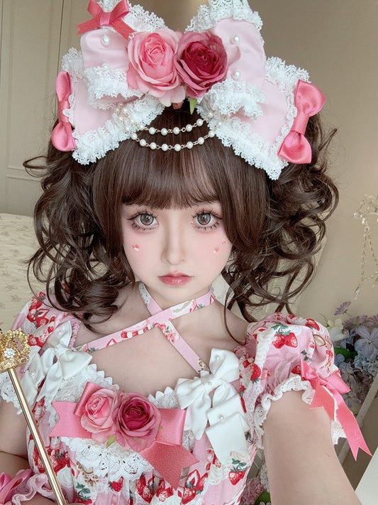 Gorgeous Version Pink Floral Design Beaded Charm Lace Trim Bowknot KC