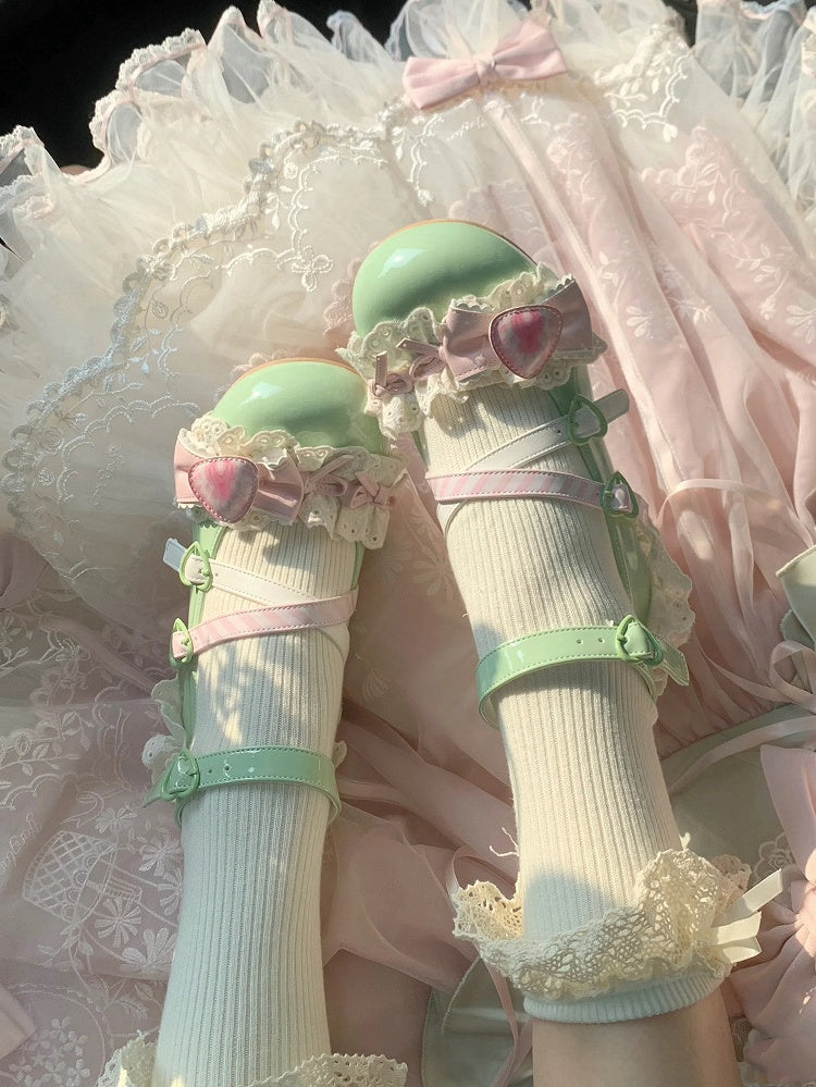 Matcha Strawberry Cake Green Sweet Lolita Mary Jane Shoes