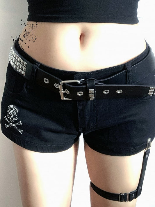 Black Rhinestoned Skeleton Punk Shorts 2 Options