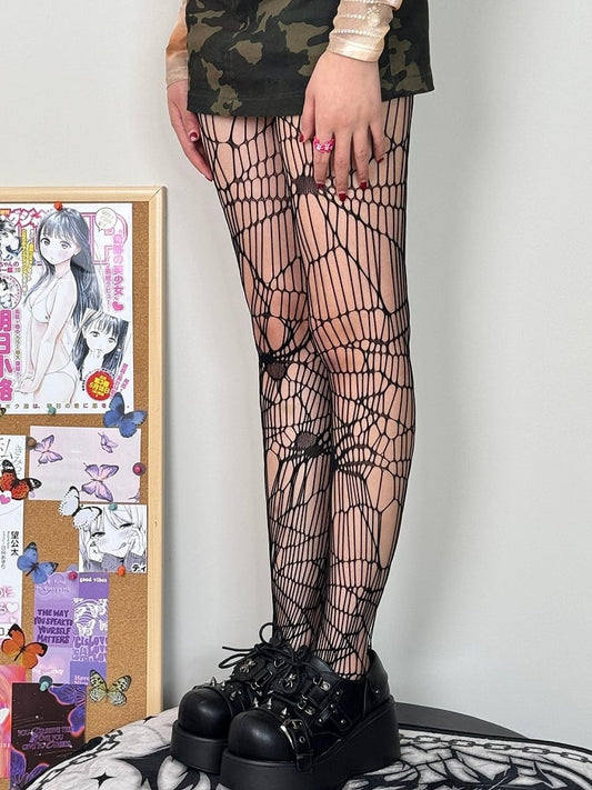 Black Y2K Spider Details Cut-out Design Tights
