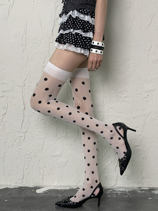 White Y2K Polka-dot Pattern Gyaru Fashion Overknee Stockings