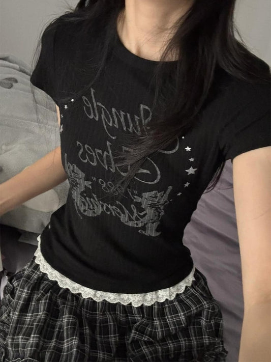 Black Alt Everyday T-shirt with Lace Trim