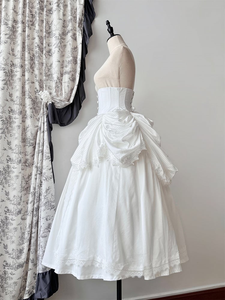 Clearance-Size L for Waist 68-72CM White Gothic Boned Corset Under Bust High Waist Aristocrat Lolita Skirt