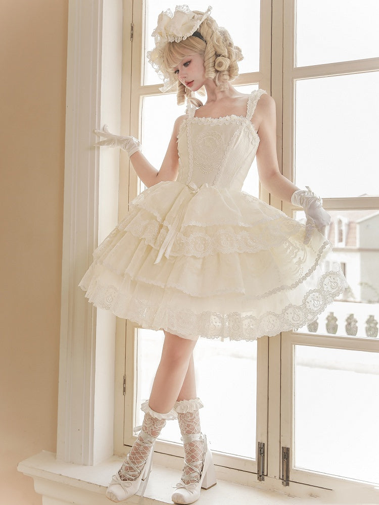 Creamy White Tiered Skirt Princess Lolita Corset Dress