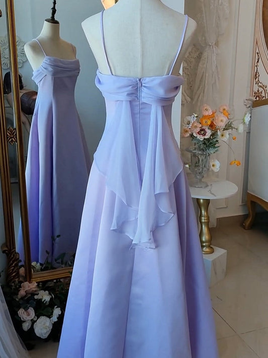 Vintage Purple Satin Spaghetti Straps Gown Fairy Dress