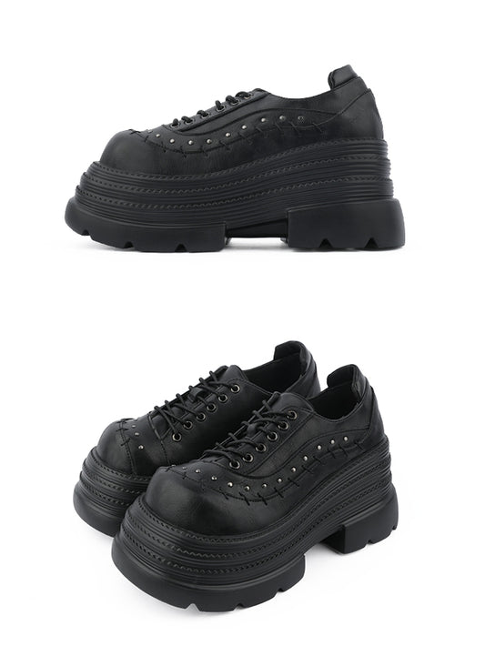 Black Gothic Platforms with Studs Decor & Stitched Details