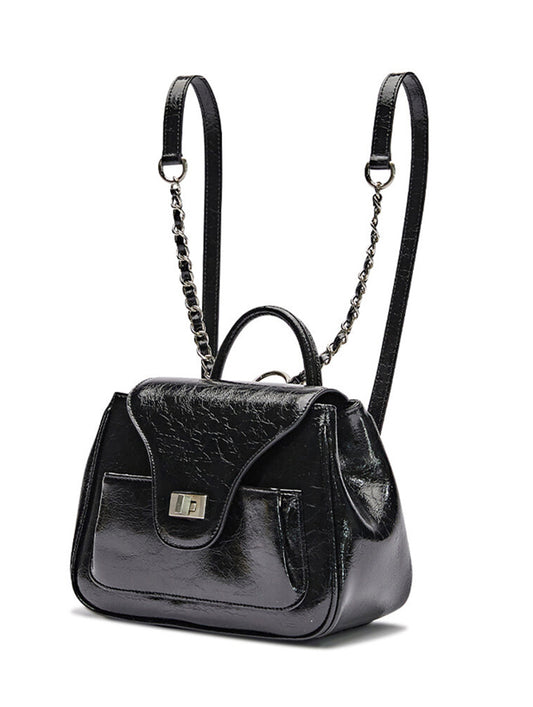 Chic Black Rectangular Handbag&Backpack With Heart Charm