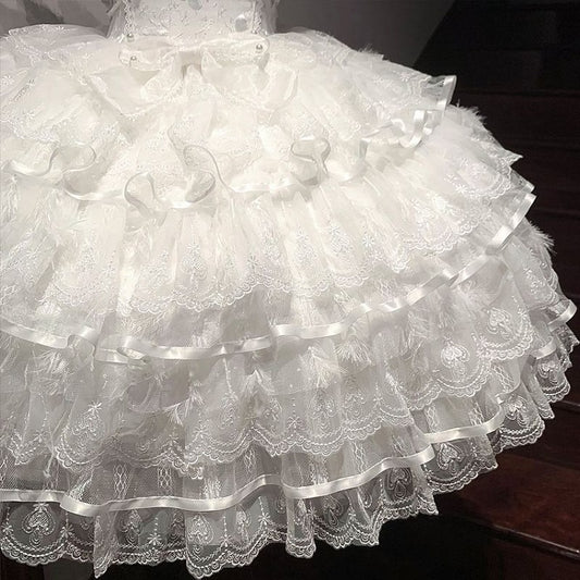 Angel White Butterfly Fabric Bodice Hanayome Tiered Skirt Lolita Hime Dress