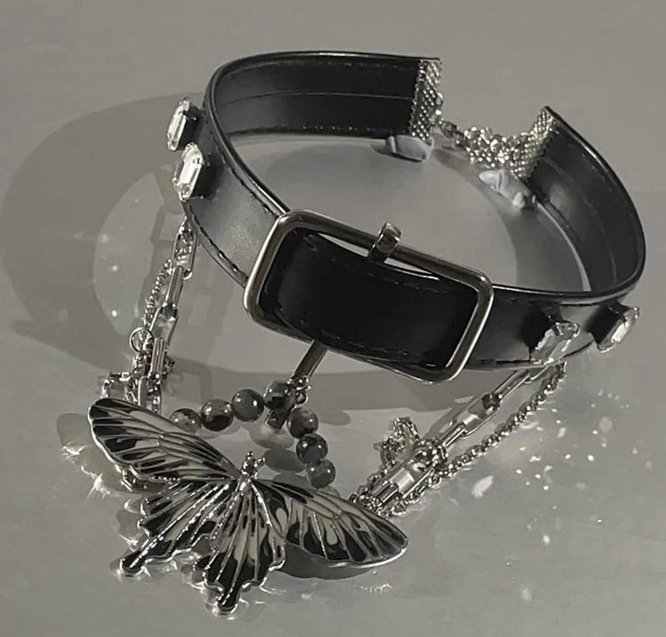 Black Butterfly Pendant PU Choker