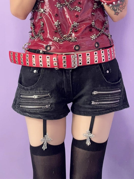 Black/Red/White Rock Punk PU Waist Belt