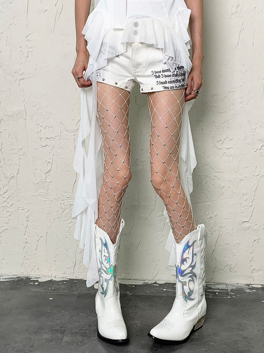 White/Black/Nude Y2K Stars Fishnet Tights