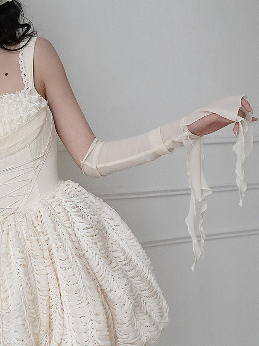 Beige Elastic Tulle Sleeves