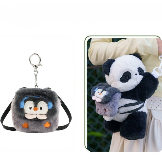 Cute Panda Plush Backpack/Crossbody Bag + Apple/Penguin Backpack Keychain