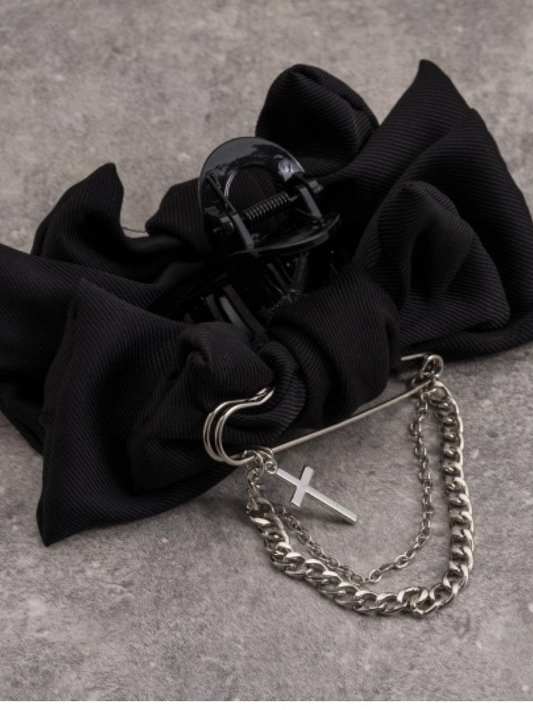 Black Bowknot With Cross Decorated Claw Clip