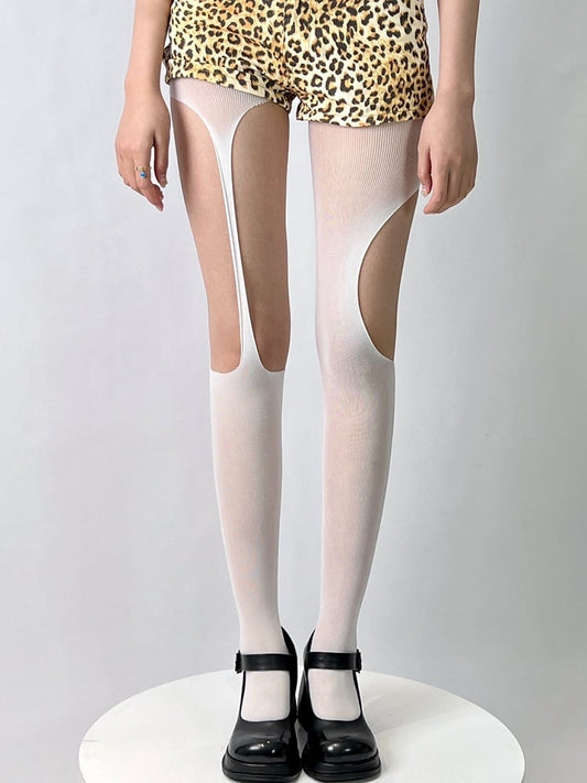 Black/White Asymmetrical Design Cut-out Details Tights