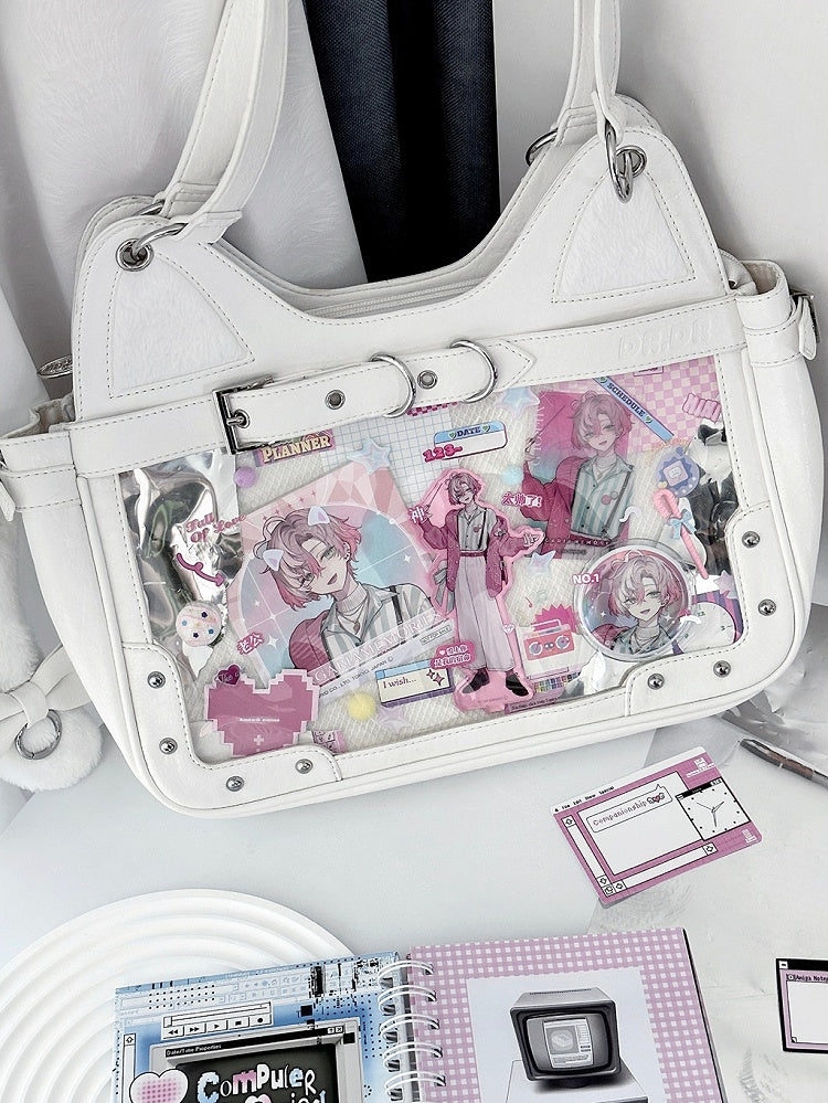 White Kitty Design Ita Shoulder Bag with Free Flush Charm
