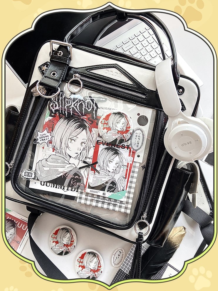 Black & White Large Capacity Daily Ita Backpack With Cute Puppy Print