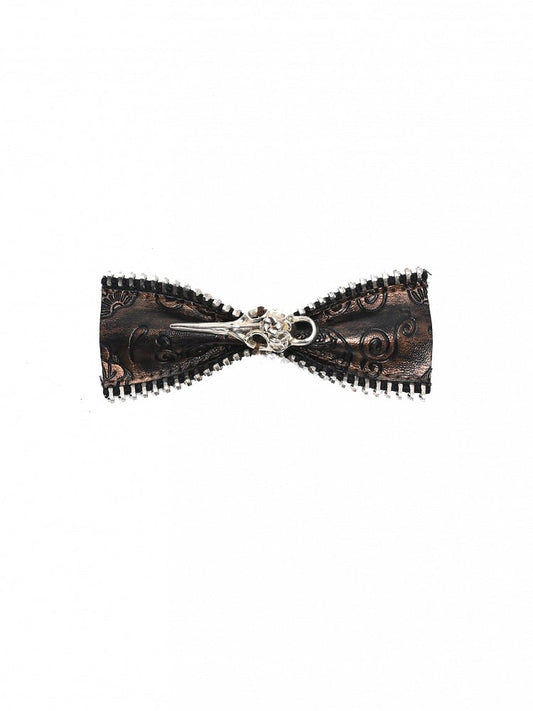 Dark Brown Punk PU Bowknot Hairclip