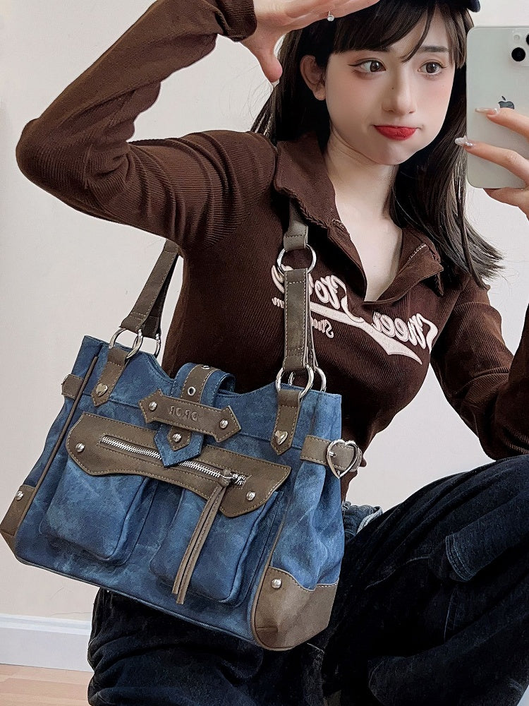 Denim Blue Motorcycle Ita Shoulder Bag
