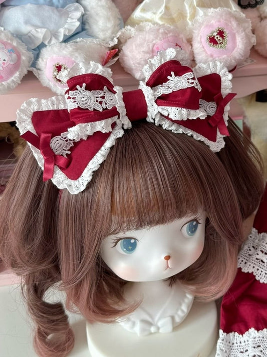 Pink/Wine Red/Black Lace Trim Bowknot KC