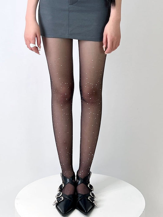 Nude/Black/White Rhinestone Decorated Semi-sheer Tights