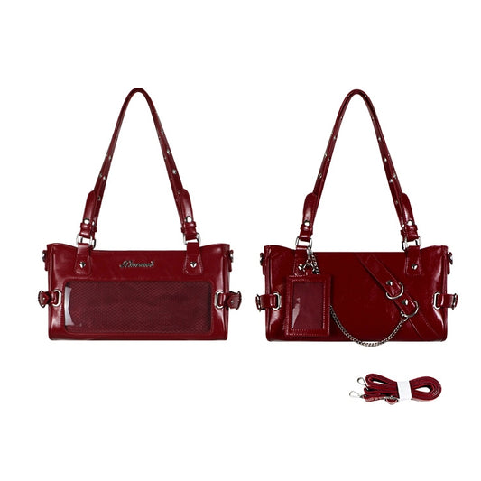 Red Versatile Transparent-Window PU Leather Ita Bag