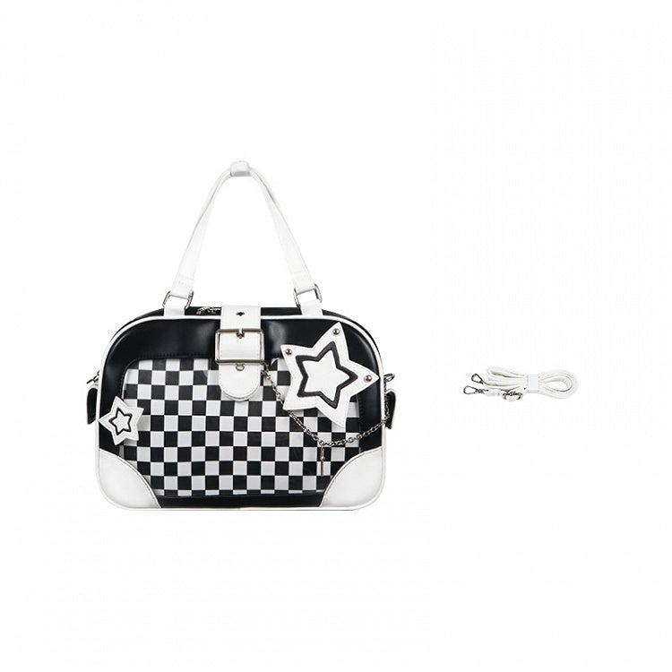 Black and White Checked Pattern Star Ita Bag