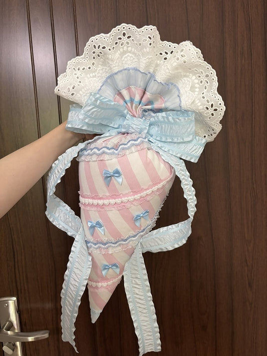 Pink/Blue/Green Striped Pastry Bag with Lace and Ribbon Embellishments