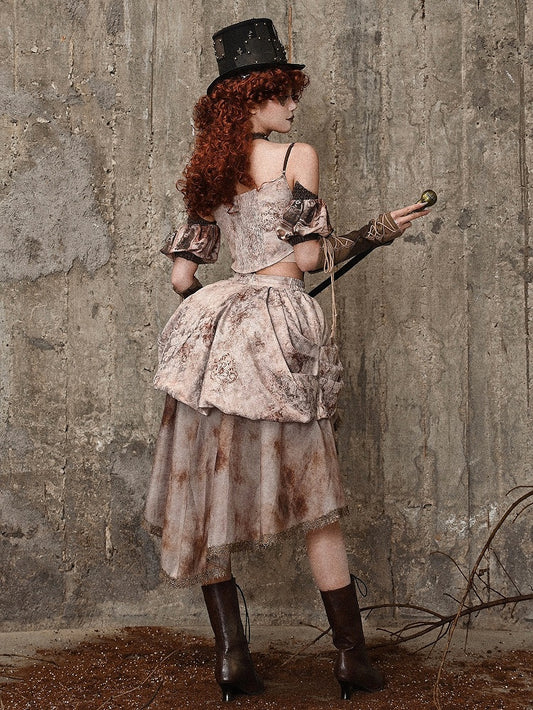 Tie Dye Jacquard Victorian Cascading Ruffle Trim High-low Skirt