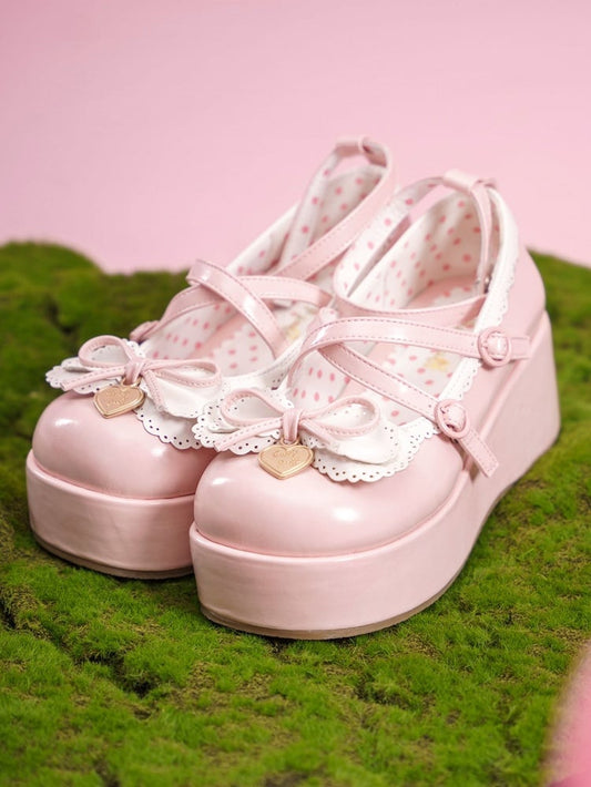Knotted Bow Accent Sweet Pink Round Toe Platforms