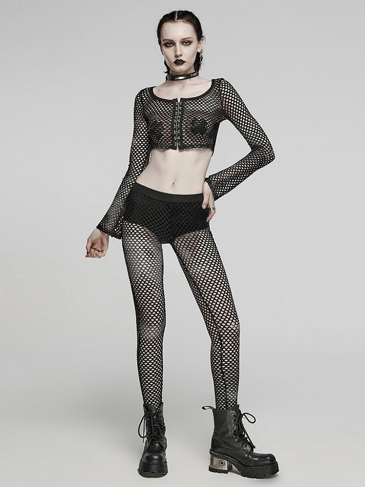 Black Punk Tie-dyed Mesh Long Sleeve T-shirt