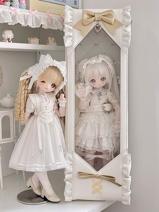 White&Gold Bowknot Details Diamond Pattern 1/4 Scale BJD Doll Bag with Two Straps