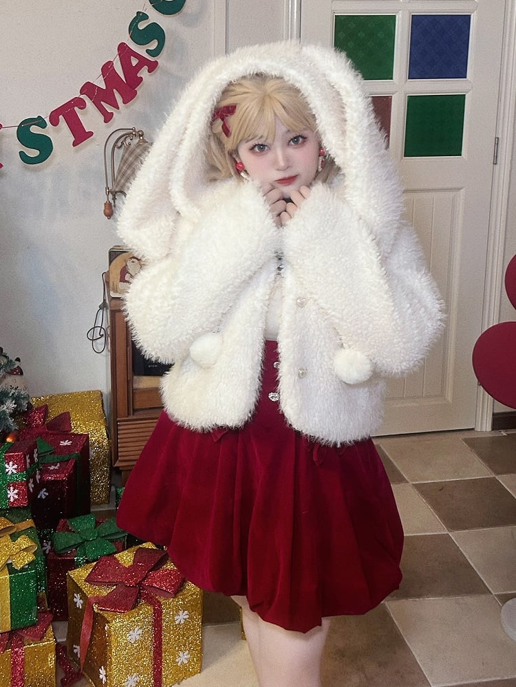 Plus Size Christmas Red Overalls Bubble Skirt Bowknot Details