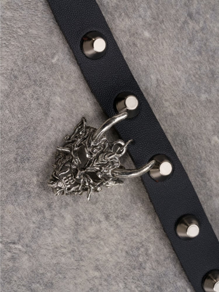 Black&Silver Gothic Demon Mask Pendant Studs Design Buckle Choker