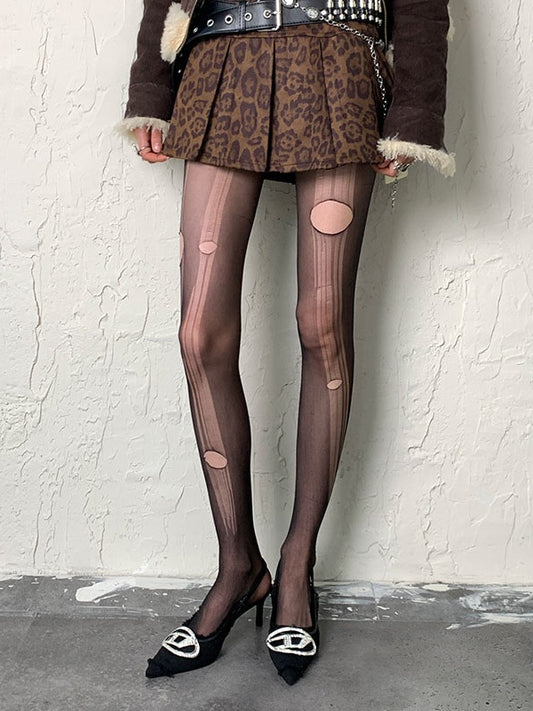 Purple/Black/White/Grey Cut-out Design Tights