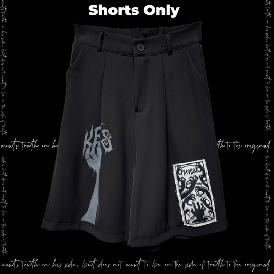 Punk Applique Black Straight-Leg Shorts