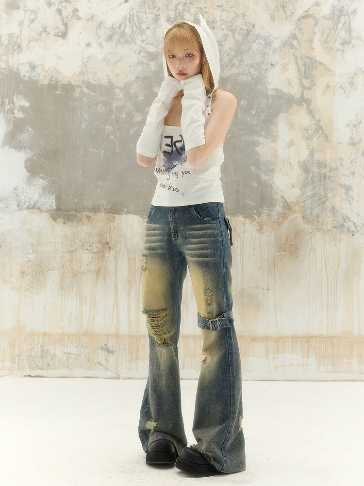 Punk Low-waist Flare Denim Pants