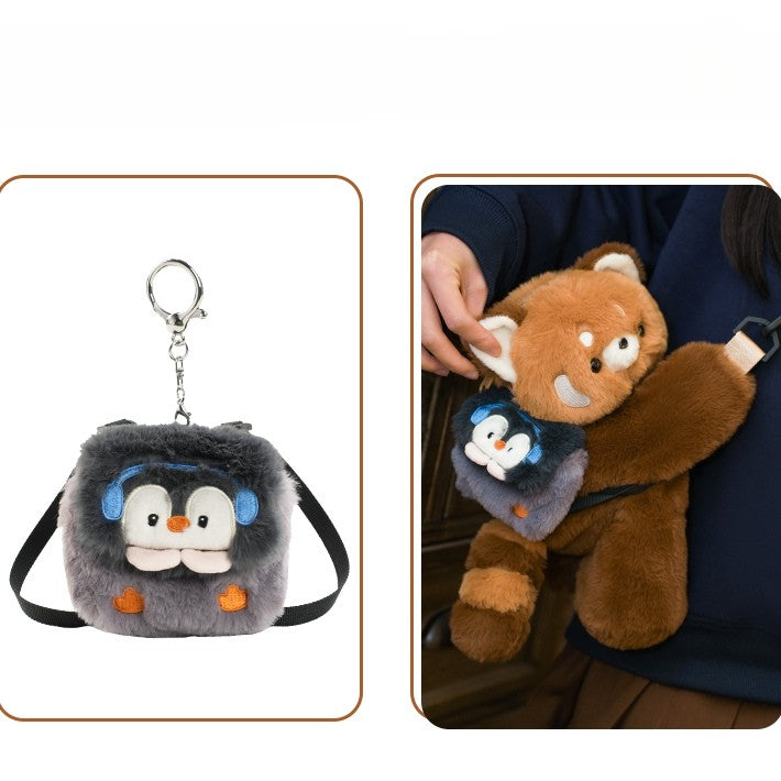 Brown Red Panda Plush Backpack/Crossbody Bag + Keychain