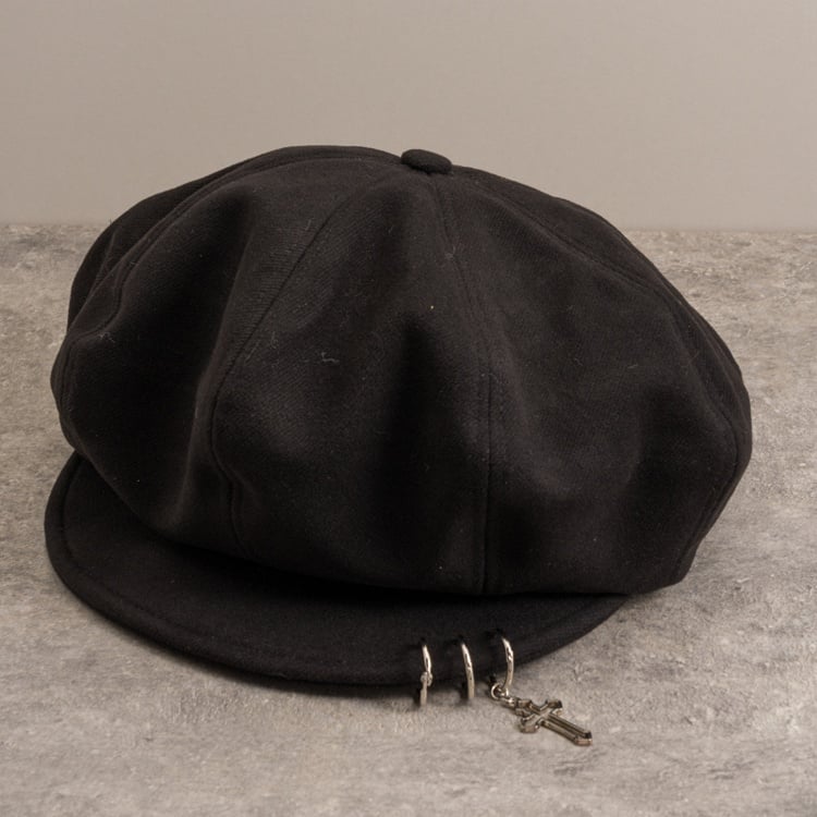 Cross Charm Black Gothic Beret