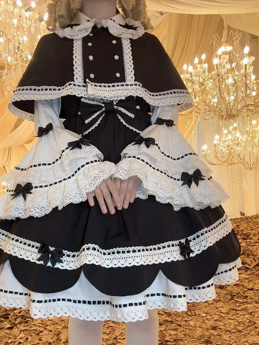 Black Bowknots Decoration White Peter Pan Collar Bell Sleeves Blouse