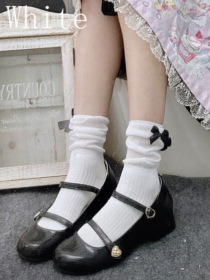 Black/White/Beige/Gray Lolita Bowknot Details Calf Socks
