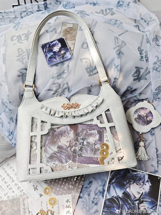 White Bow Accents Cheongsam Style Ita Shoulder Bag with Free Charm