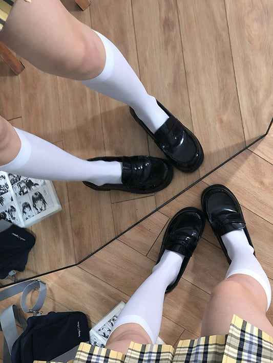Black/White JK Uniform Semi-sheer Under-Knee Stockings