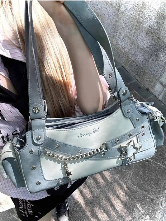 Blue PU Y2K Shoulder Ita Bag With Star Charm