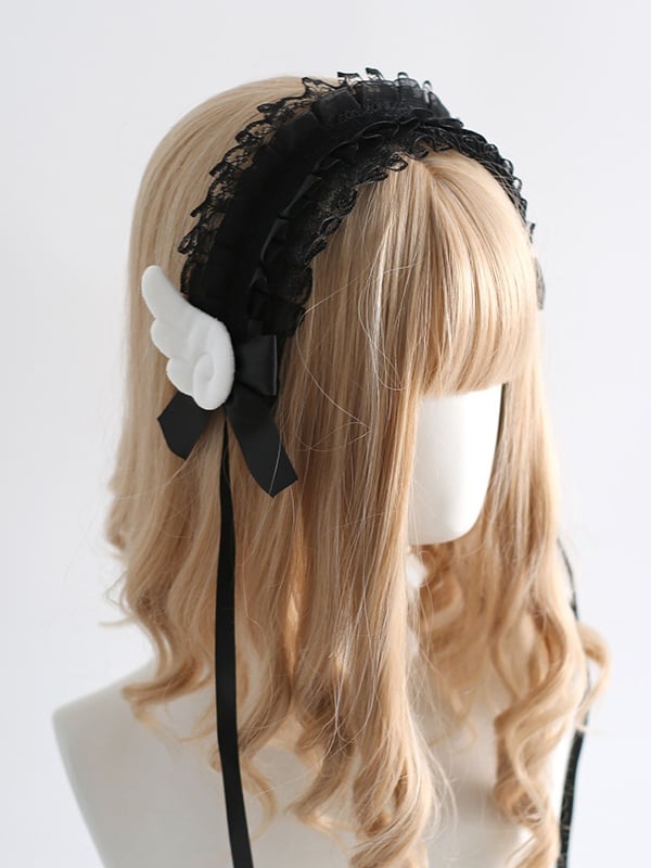 5 Colors Cute Lolita Bowknot Lace Hairband with Wing Decorations