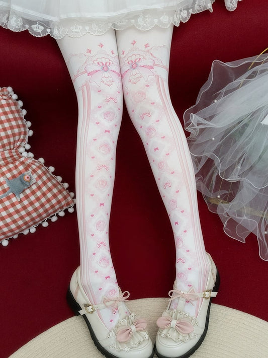 Red/Pink/Blue/Black/Yellow Bowknot And Floral Print Tights